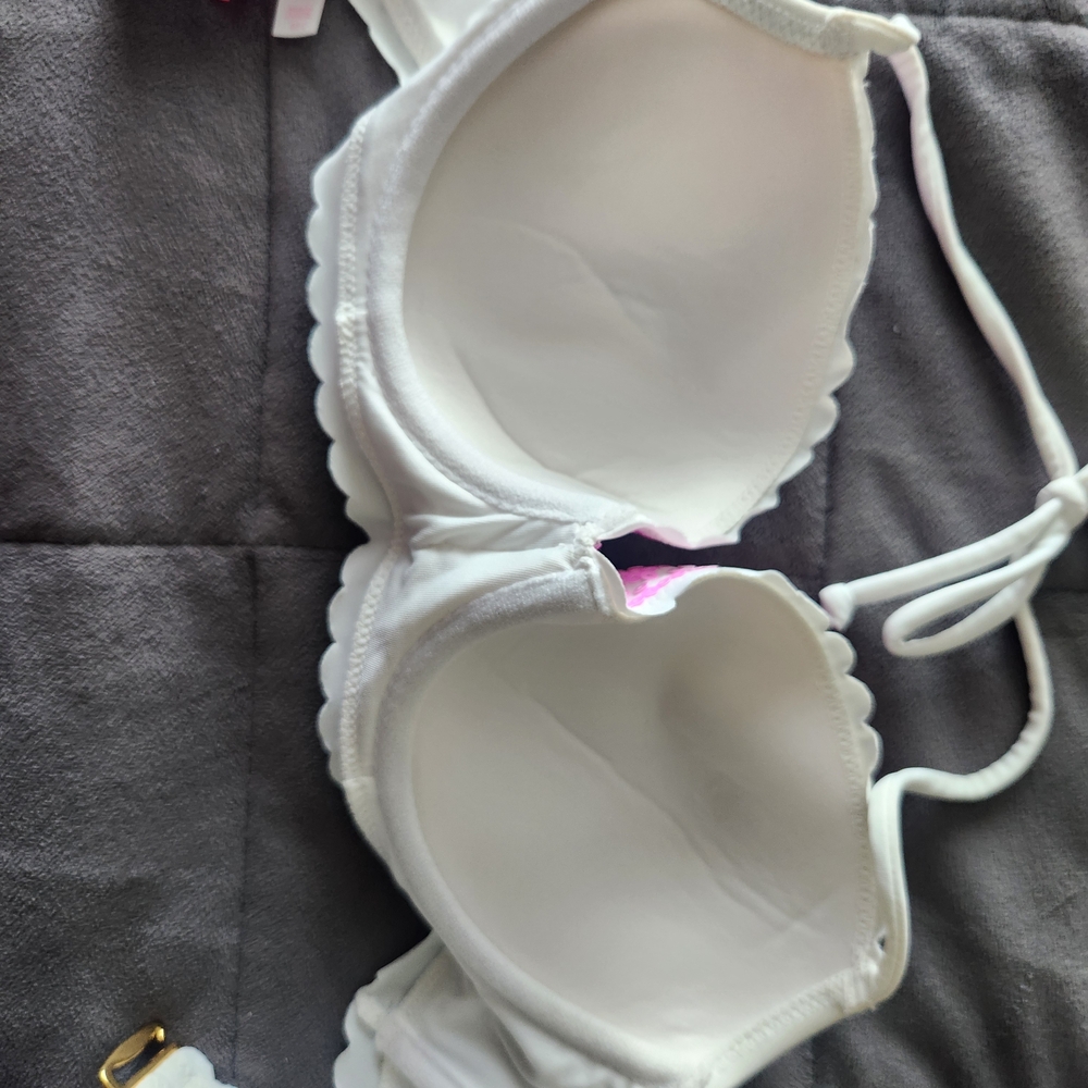 Victoria's Secret White and Pink Halter Bikini Top With Sparkling Sequin Details - Picture 6 of 7